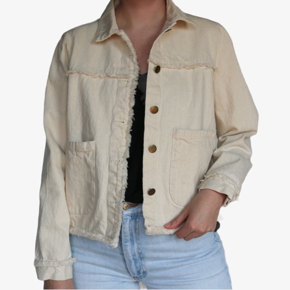 Impeccable Pig Oatmeal Speckled Cream Denim Jacket - Picture 2 of 15